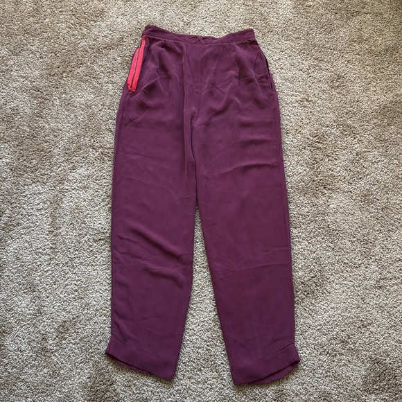 Z Spoke Zac Posen Silk Burgundy Red Pleated Cuff Ankle Straight Leg Trousers - Picture 2 of 12